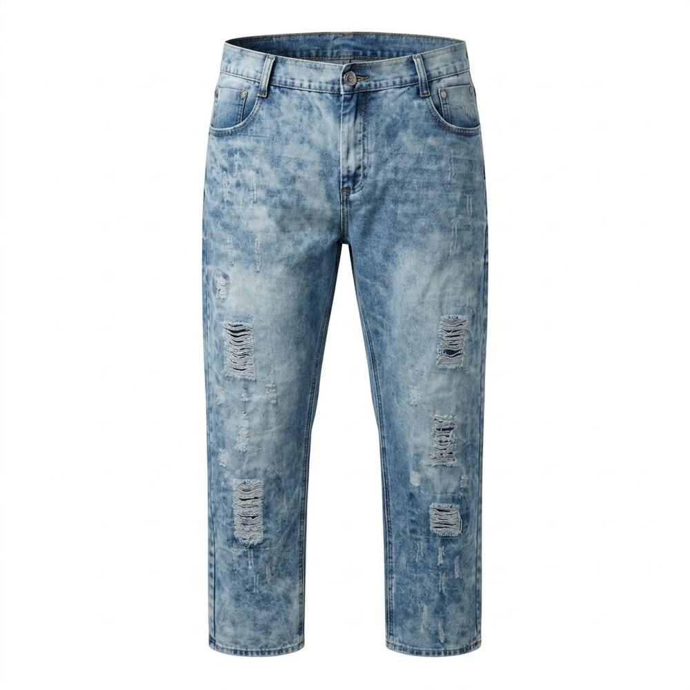 Red Ape Blue Acid Wash Distressed Ripped Straight Leg Jeans Men Size 38